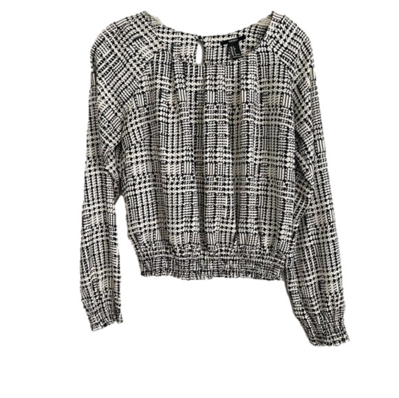 Houndstooth Blouse with Smocked Sleeves and Waistband - Picture 1 of 6